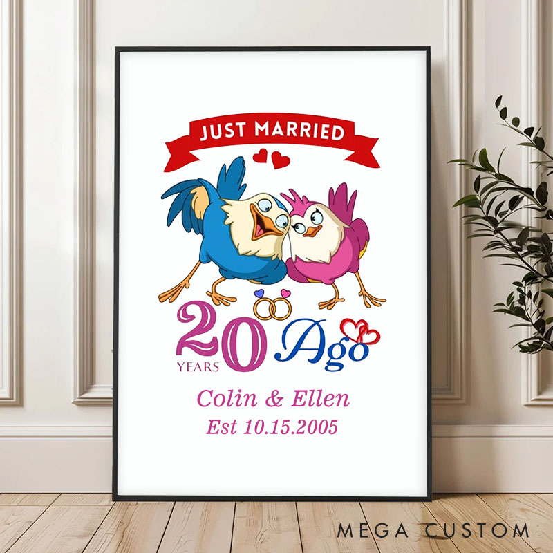 Personalized Lovebirds Anniversary Canvas Painting Romantic Just Married 20 Years Ago Couple Painting Timeless Anniversary Canvas Painting