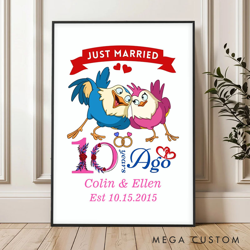 Personalized Lovebirds Anniversary Canvas Painting Romantic Just Married 10 Years Ago Couple Painting Timeless Anniversary Canvas Painting