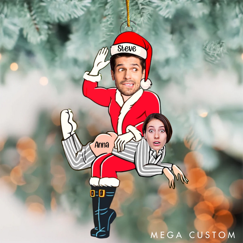 Personalized Couple Christmas Ornament Funny Couple Face Acrylic Xmas Decor For Husband Wife Couple Holiday Ornament