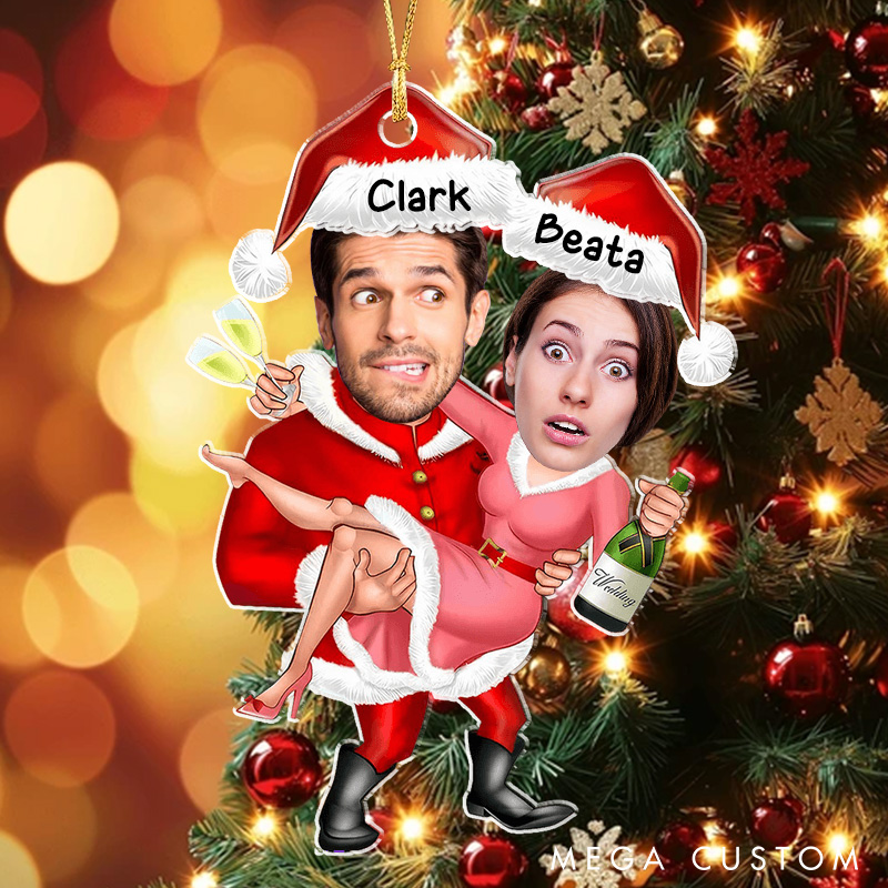 Personalized Couple Christmas Ornament with Couple Face Funny Acrylic Couple Christmas Suit Ornament for Husband Wife