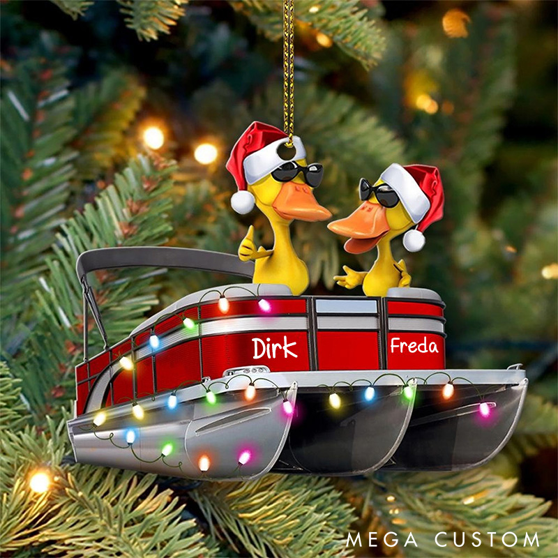 Personalized Pontoon Duck Couple Ornament Christmas Acrylic Boat Ornament Tree Hanging Decor Flat Pontoon Ornament for Couple