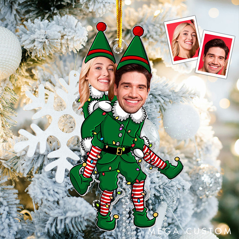 Personalized Couple Funny Elf Ornament Couple Photo Christmas Ornament Acrylic Picture Ornament Couple Ornament Gift for Lovers