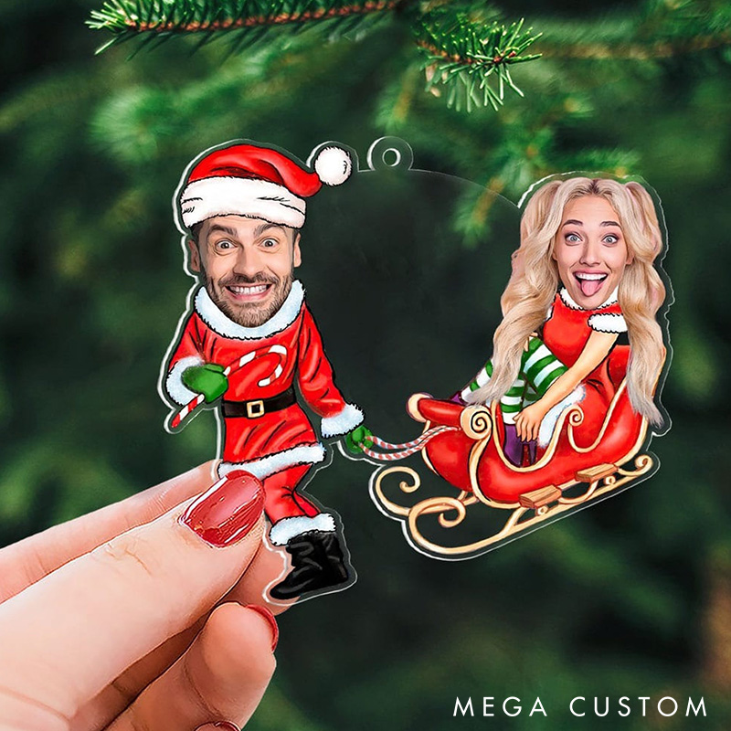 Personalized Funny Christmas Couple Custom Photo Acrylic Photo Ornament Funny Christmas Ornament Face Picture Ornament