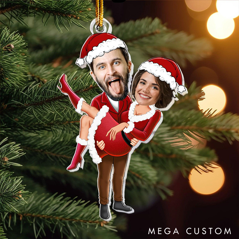 Personalized Santa Couple Christmas Ornament Photo Ornament with Couple Funny Face Christmas Gift For Couple