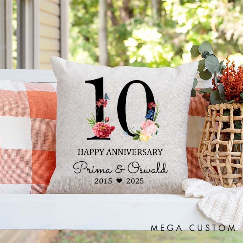 Personalized Couple Anniversary Pillow Custom Happy 3th Anniversary Pillow Couple Gift Pillow with Years and Floral Design 