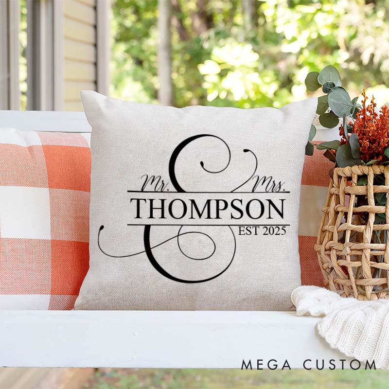 Personalized Mr and Mrs Couple Name Pillow Elegant Wedding Anniversary Gift Pillow with Last Name Husband Wife Anniversary Gift Pillow