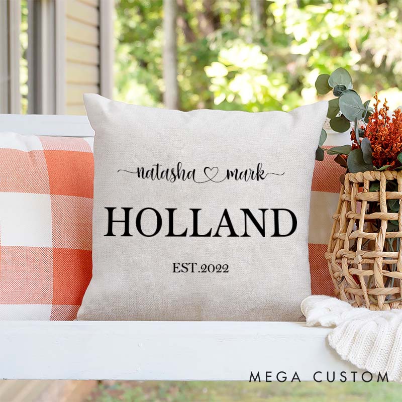 Personalized Couple Anniversary Name Pillow Elegant Couple Design Pillow with Established Year Wedding Anniversary Gift Pillow for Husband Wife