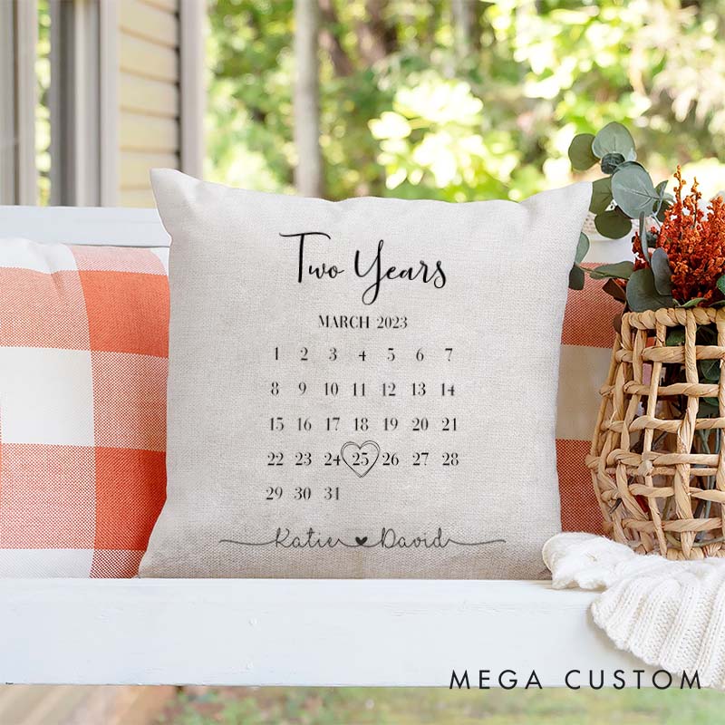 Personalized Anniversary Calendar Pillow Celebrate Couple Two Years of Love Pillow Wedding Anniversary Pillow for Husband Wife