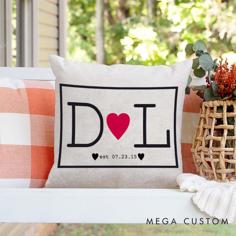 Personalized Initials Love Pillow Couple Anniversary Pillow for Husband Wife Custom Couple Design Pillow with Established Year