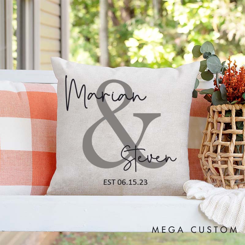 Personalized Couple Anniversary Pillow Elegant Pillow with Names and Established Date Wedding Anniversary Gift Pillow for Couple
