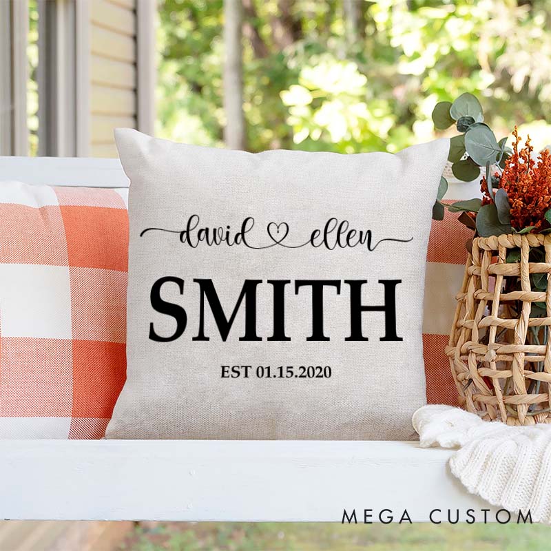 Personalized Couple Wedding Anniversary Pillow Custom Minimalist Pillow with Couple Name and Established Date Husband Wife Anniversary Gift