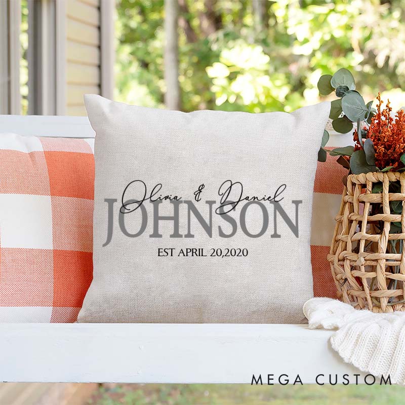 Personalized Couple Wedding Anniversary Pillow Couple Last Name Design Pillow Husband Wife Anniversary Pillow  with Wedding Year