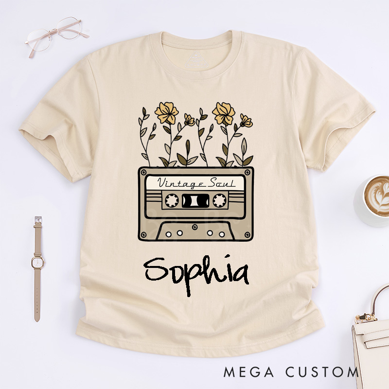 Personalized Vintage Soul Cassette Tape Classic T-Shirts Unisex Custom Floral Retro Music Lover Gift for Men and Women Perfect Birthday Present