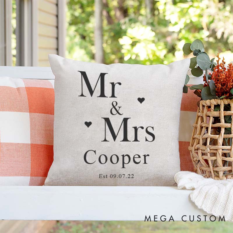 Personalized Mr. and Mrs. Anniversary Pillow Classic Wedding Anniversary Gift Pillow for Couple Husband Wife Pillow with Heart for Her Him