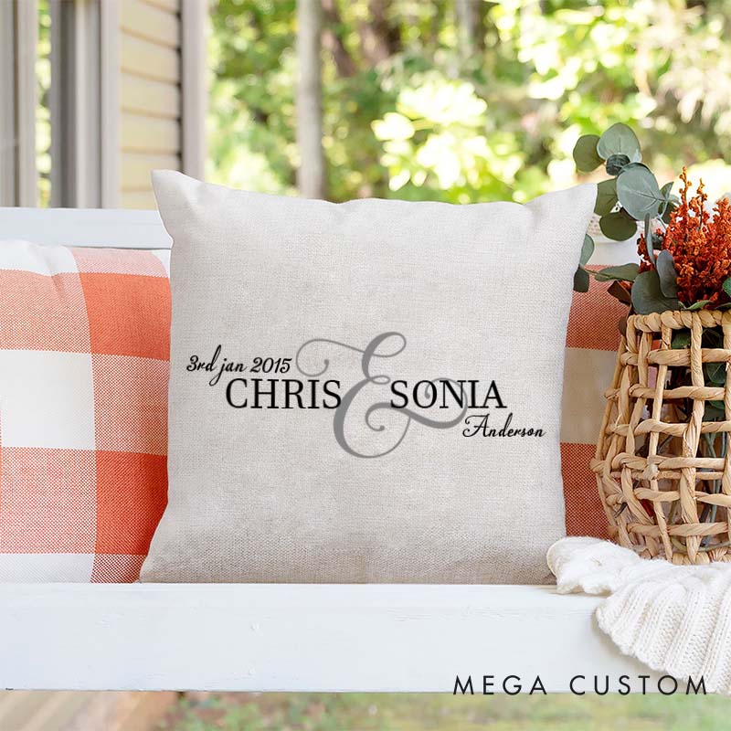 Personalized Couple Anniversary Pillow Husband Wife Wedding Anniversary Pillow Couple Anniversary Gift Classic Design Pillow with Wedding Date