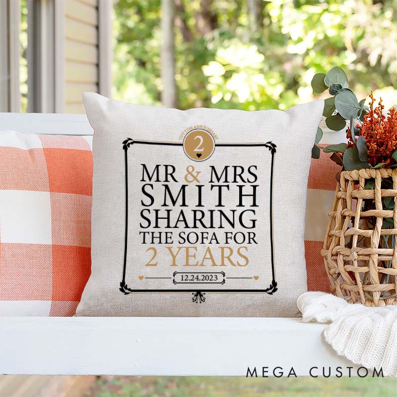 Personalized Couple Anniversary Pillow Funny "SHARING THE SOFA" Design Pillow with Name Date Couple Wedding Anniversary Pillow for Husband Wife