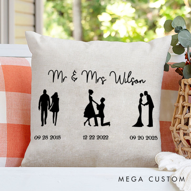 Personalized Couple First Meeting Proposal and Wedding Day Pillow Couple Valentine's Day Pillow Mr. and Mrs. Gift Husband Wife Gift for Him Her