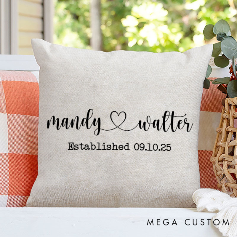 Personalized Couple Elegant Name with Heart Pillow Couple Valentine's Day Pillow Mr. and Mrs. Pillow Husband Wife Gift for Him Her