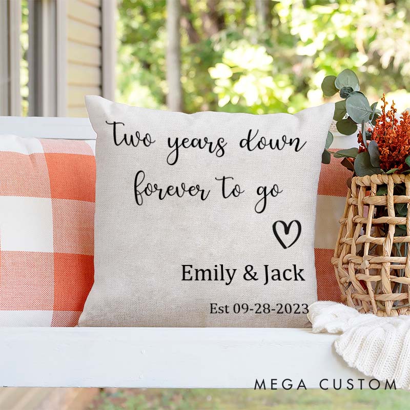 Personalized Couple Anniversary Pillow "Two Years Down, Forever To Go" Anniversary Pillow Husband Wife Wedding Anniversary Gift