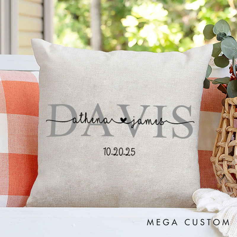 Personalized Couple Mr. and Mrs. Pillow with Initials Custom Couple Name Valentine's Day Pillow with Date Husband Wife Pillow for Him Her Hubby Wifey