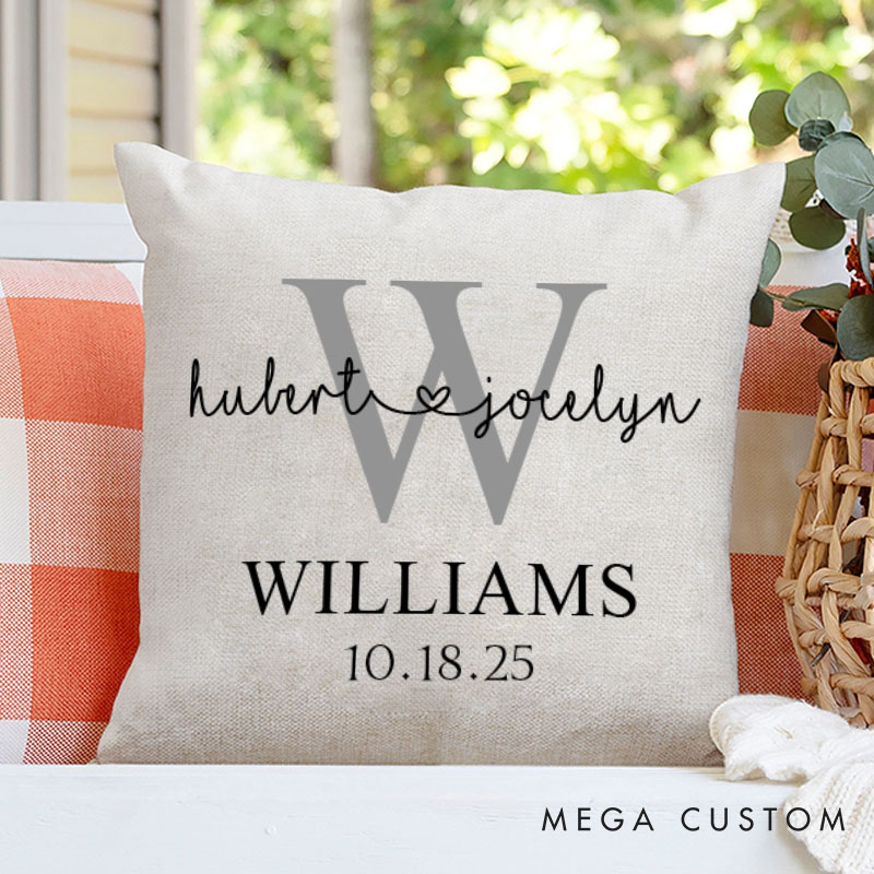 Personalized Couple Minimalist Mr. and Mrs. Pillow with Initials Custom Couple Name Valentine's Day Pillow with Date Husband Wife Pillow for Him Her