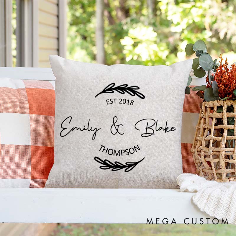 Personalized Couple Anniversary Pillow Husband Wife Wedding Anniversary Gift Pillow Minimalist Pillow with Names and Established Year