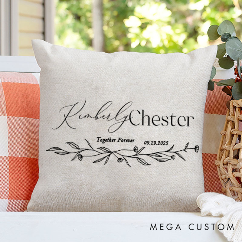 Personalized Couple Elegant Wreath Pillow Custom Together Forever Pillow Valentine's Day Pillow Boyfriend Girlfriend Husband Wife Pillow for Him Her