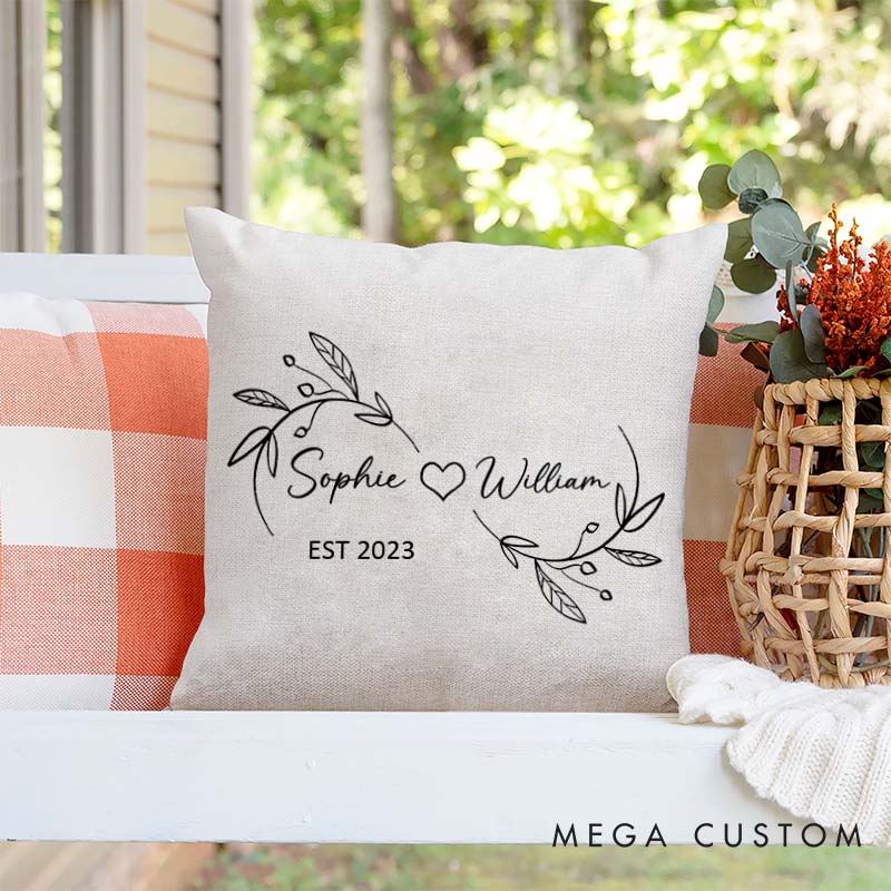 Personalized Couple Timeless Love Anniversary Pillow Leaf Infinity Design Pillow with Names and Date Husband Wife Anniversary Gift Pillow