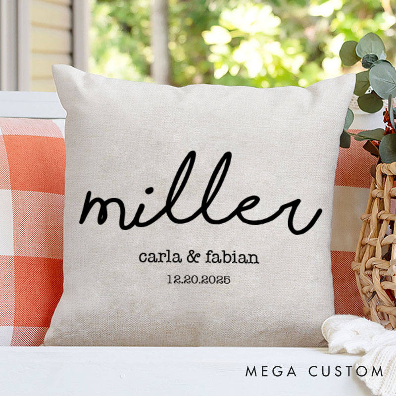 Personalized Stylish Couple Name Pillow Custom Couple Valentine's Day Pillow with Date Mr. and Mrs. Pillow Husband Wife Pillow for Him Her