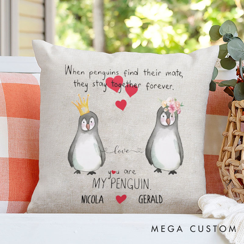 Personalized Couple You are My Penguin Pillow Custom Couple Valentine's Day Pillow with Name Boyfriend Girlfriend Gift Husband Wife Pillow for Him Her