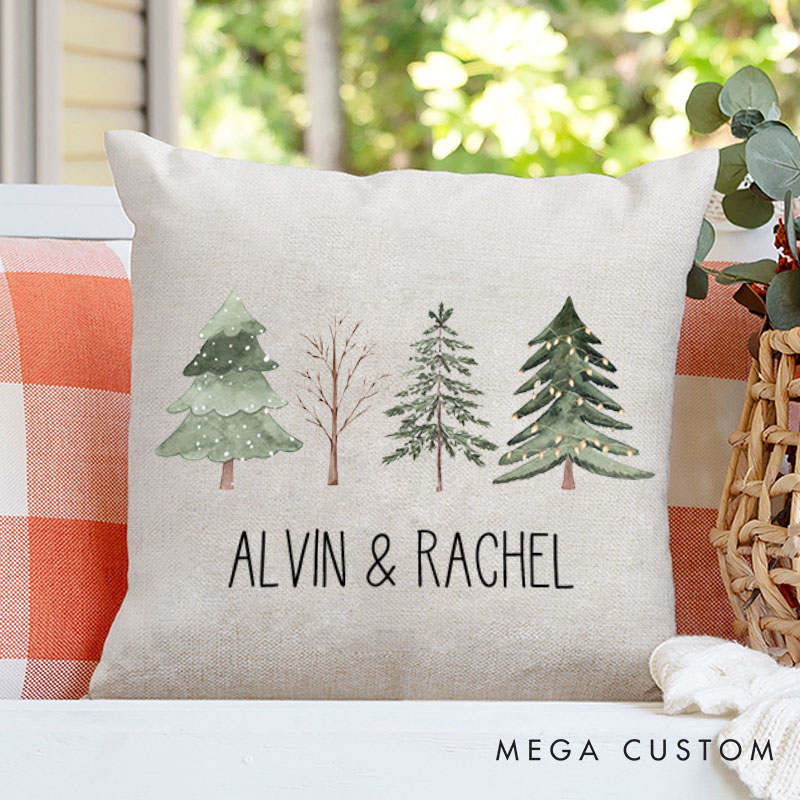 Personalized Charming Couple Christmas Tree Pillow Custom Couple Name Pillow Xmas Pillow Boyfriend Girlfriend Gift Husband Wife Pillow for Him Her