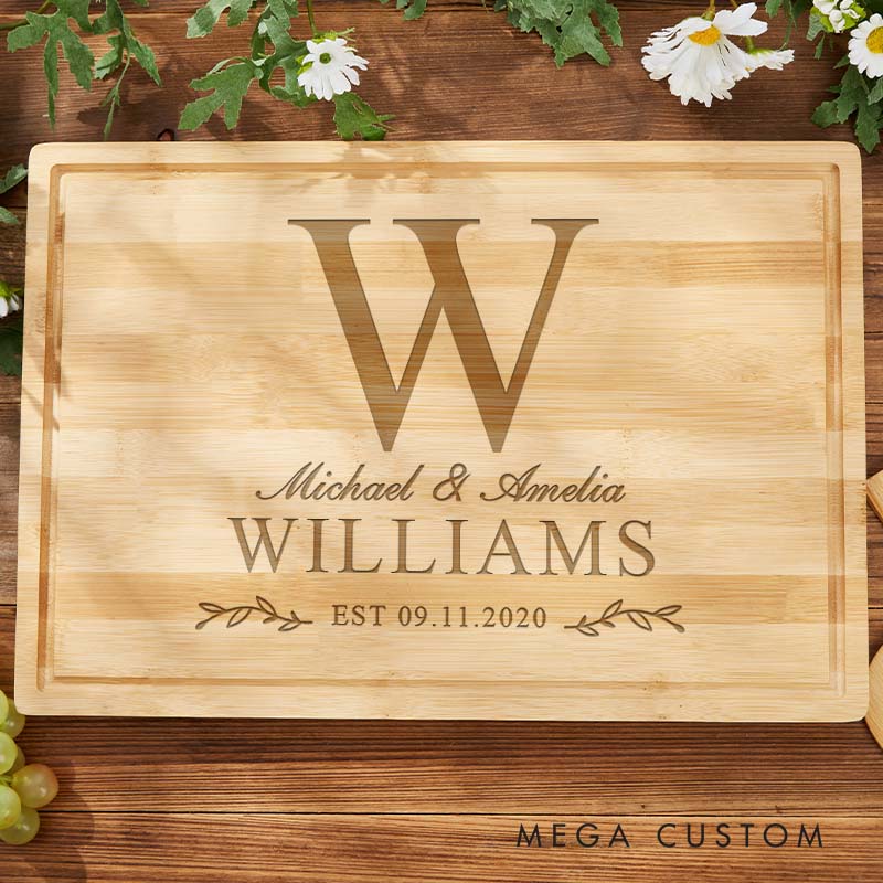 Personalized Wedding Anniversary Cutting Board Bamboo Monogram Cutting Board for Couple Anniversary Gift Cutting Board for Husband Wife