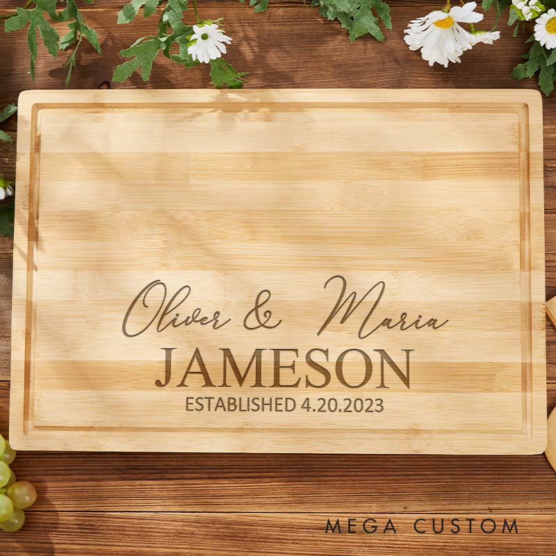 Personalized Engraved Bamboo Cutting Board for Couple Wedding Anniversary Cutting Board Minimalist Couple Anniversary Cutting Board for Her Him