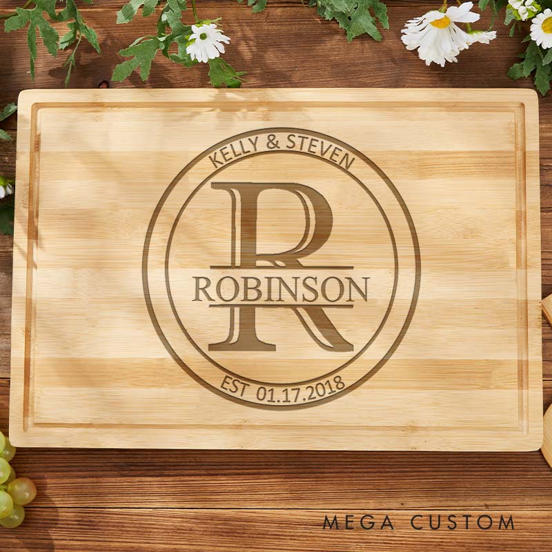 Personalized Wedding Anniversary Cutting Board Classic Monogrammed Couple Cutting Board Husband Wife Anniversary Gift Bamboo Cutting Board