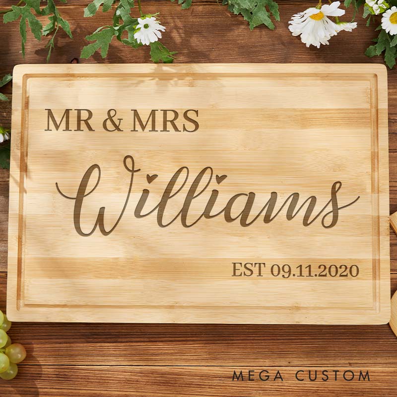 Personalized Mr. and Mrs. Couple Cutting Board Bamboo Wedding Anniversary Cutting Board Couple Anniversary Cutting Board for Husband Wife