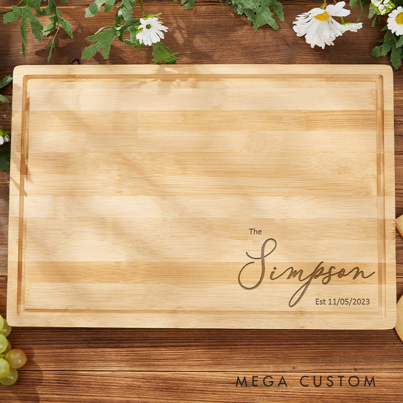 Personalized Couple Cutting Board Husband Wife Wedding Anniversary Cutting Board Minimalist Couple Name Design Bamboo Cutting Board