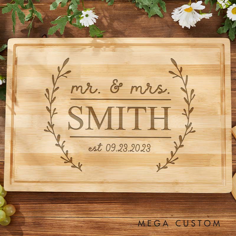 Personalized Mr. and Mrs. Anniversary Bamboo Cutting Board Rustic Couple Wedding Anniversary Cutting Board Husband Wife Anniversary Gift
