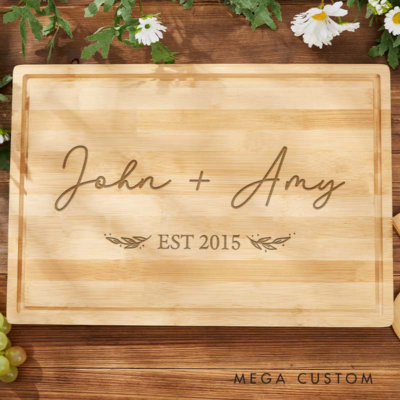 Personalized Couple Anniversary Cutting Board Simple Design Wedding Anniversary Cutting Board for Husband Wife Engraved Bamboo Cutting Board