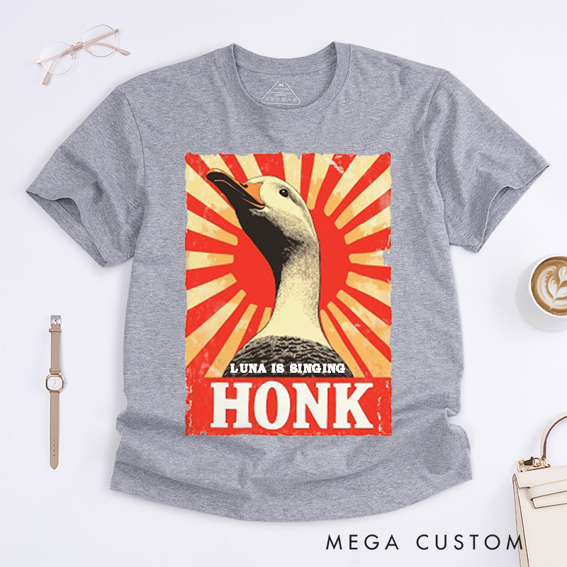 Personalized Goose Honk Singing Classic T-Shirts Custom Funny Animal Meme Gift for Music Lovers Goose Lovers Men Women Unisex Unique Birthday Present