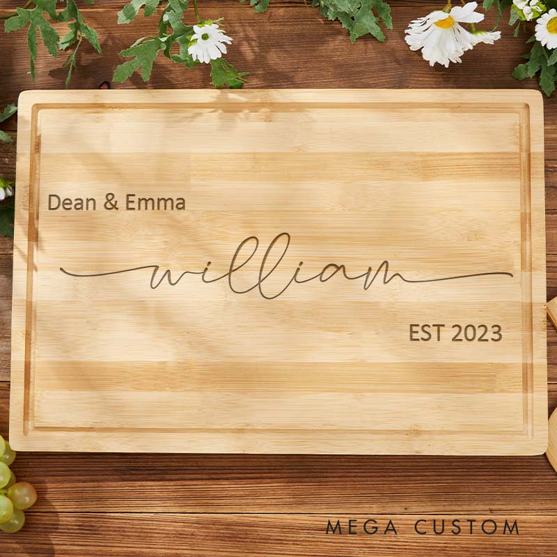 Personalized Wedding Anniversary Cutting Board Minimalist Handwritten Couple Design Cutting Board Husband Wife Bamboo Cutting Board