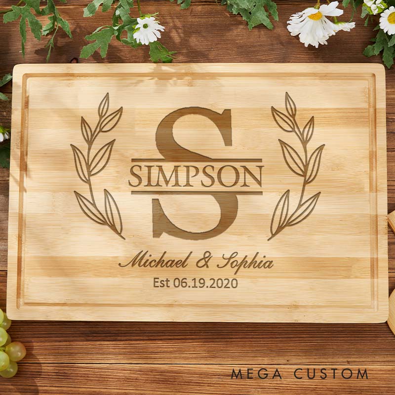 Personalized Husband Wife 5 Years Anniversary Cutting Board Couple Wooden Anniversary Bamboo Cutting Board Monogram Design Cutting Board
