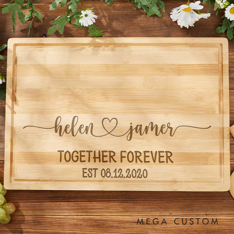 Personalized Couple Wooden Anniversary Bamboo Cutting Board Husband Wife Romantic "Together Forever" Cutting Board 5 Years Anniversary Cutting Board