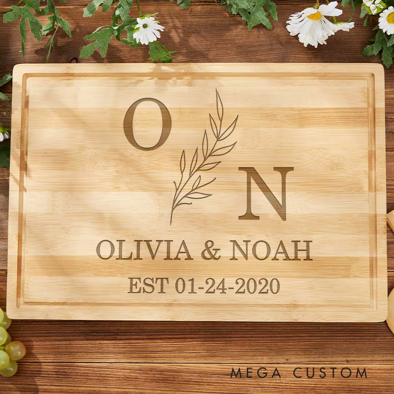 Personalized Wooden Anniversary Cutting Board for Couple Engraved Bamboo Anniversary Cutting Board Initials Couple Anniversary Gift