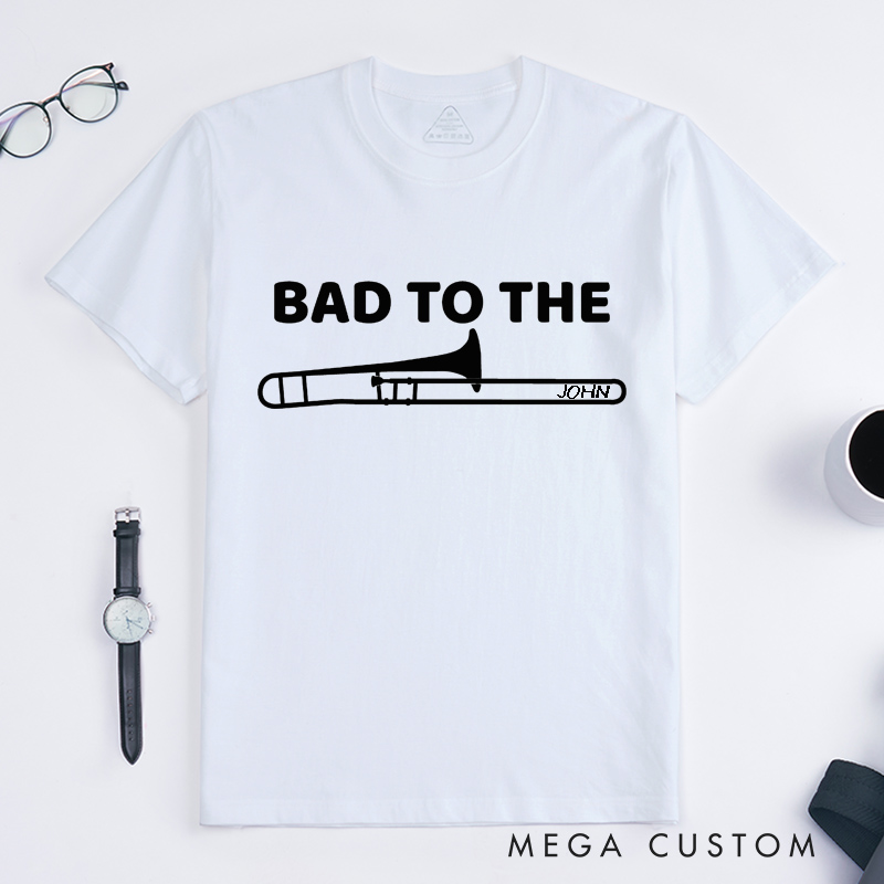 Personalized Bad To The Bone Trombone Classic T-Shirts Custom Name Music Lover Unisex Gift Funny Band Musician Tee Perfect for Trombone Players