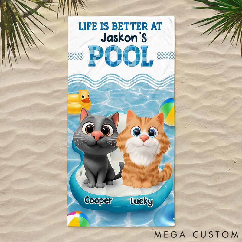 Personalized Cat Lover Better at Cat Pool Beach Towel