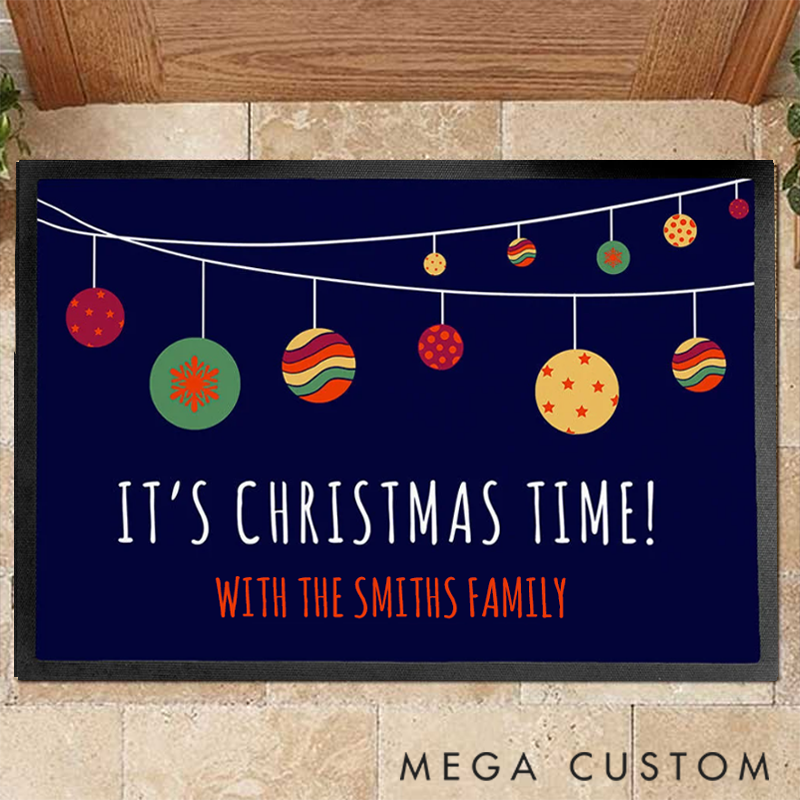 Personalized Christmas Time Welcome Mat for Celebrating the Joyful Season with Family Doormat