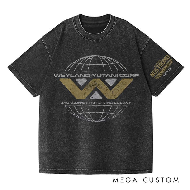Personalized Weyland Washed T-Shirts Sci-fi Movie Horror Halloween Space Opera Tshirt for Movie TV Show Lovers