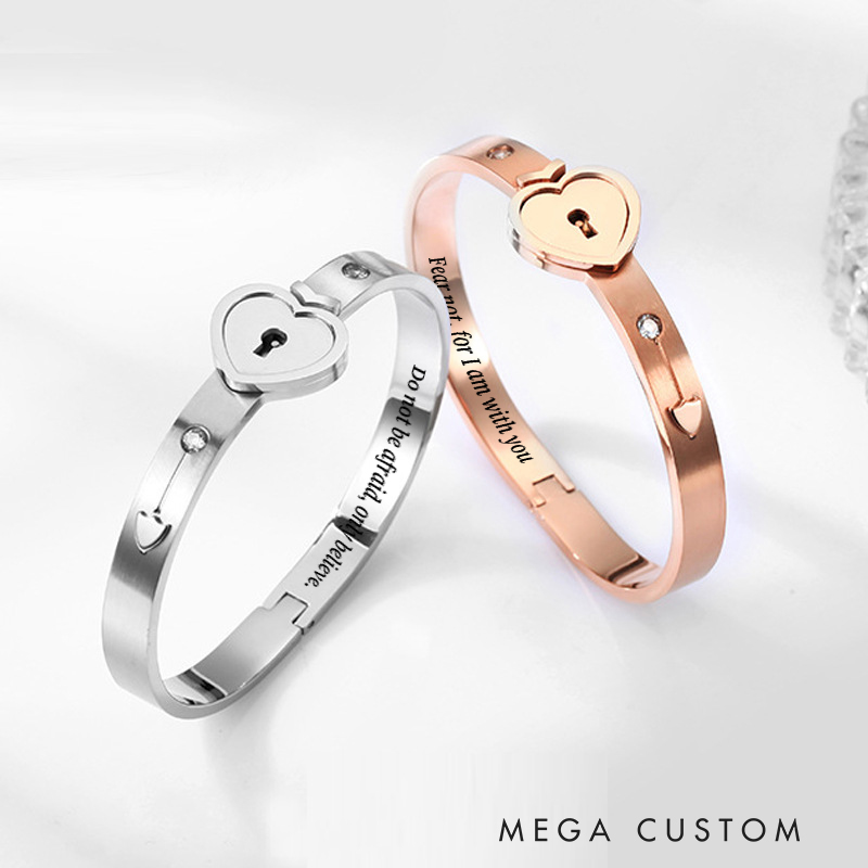 Personalized Cross Key Necklace Unlock Heart Bracelet Set with Engraved Text Christening Birthday Anniversary Gift for Women Believers