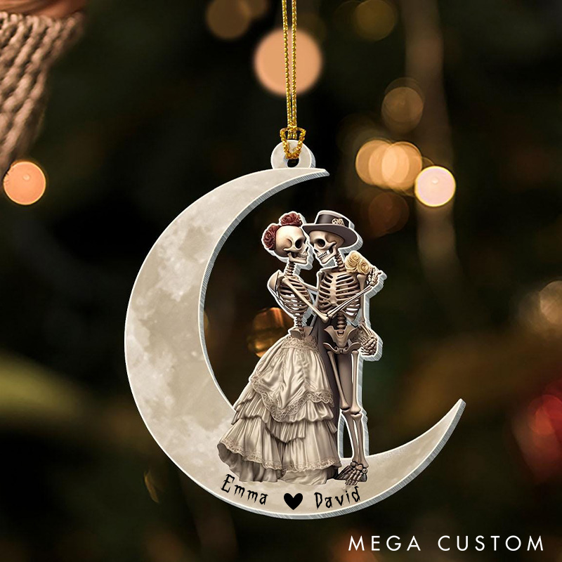 Personalized Skeleton Couple Ornament Love Under The Moon Halloween Ornament Gothic Skeleton Couple Ornament