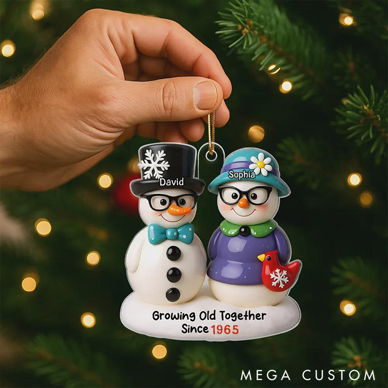 Personalized Growing Old Together Ornament Christmas Snowman Couple Ornament Acrylic Couple Acrylic Flat Christmas Ornament